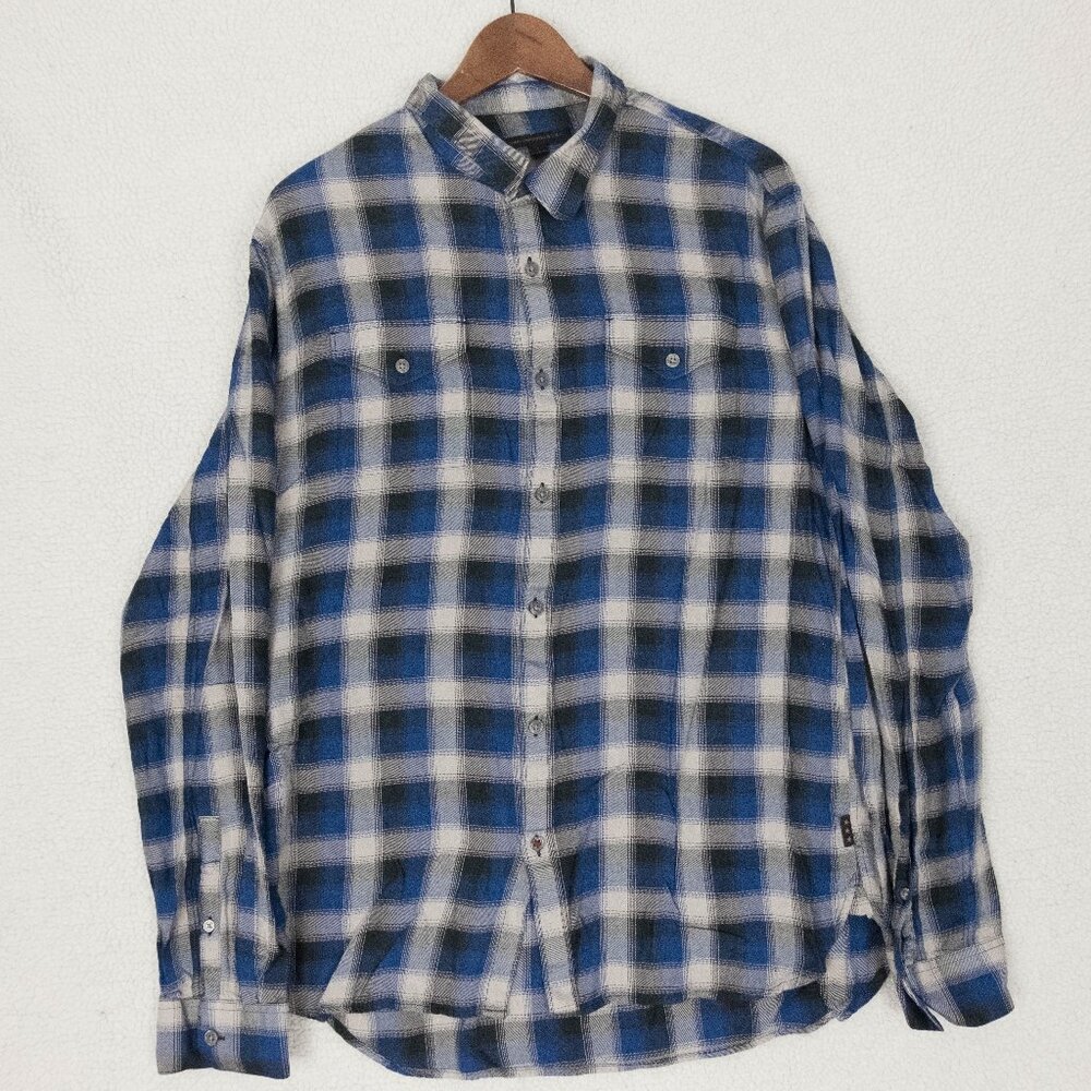 John Varvatos Shirt Mens Large Blue White Plaid Button Up Viscose Long Sleeve